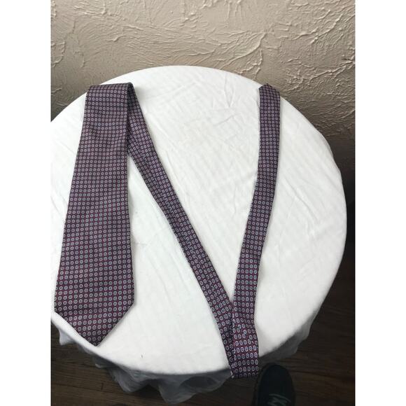POLO By RALPH LAUREN Burgandy Geometric Neck Tie Mens 100% Silk Made In USA - Picture 1 of 3